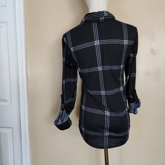 Black/Grey Plaid Button-Up Shirt, Women's S - Picture 4 of 7
